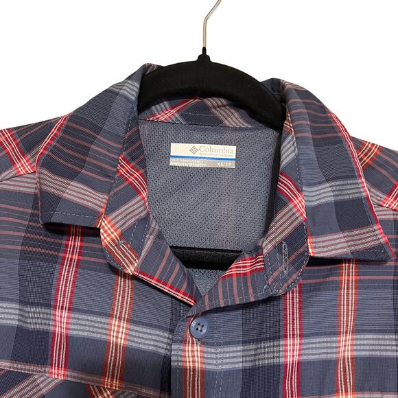 Columbia Nylon Plaid Long Sleeve Button Down Shirt Blue Gray Red Size XS - Picture 3 of 8